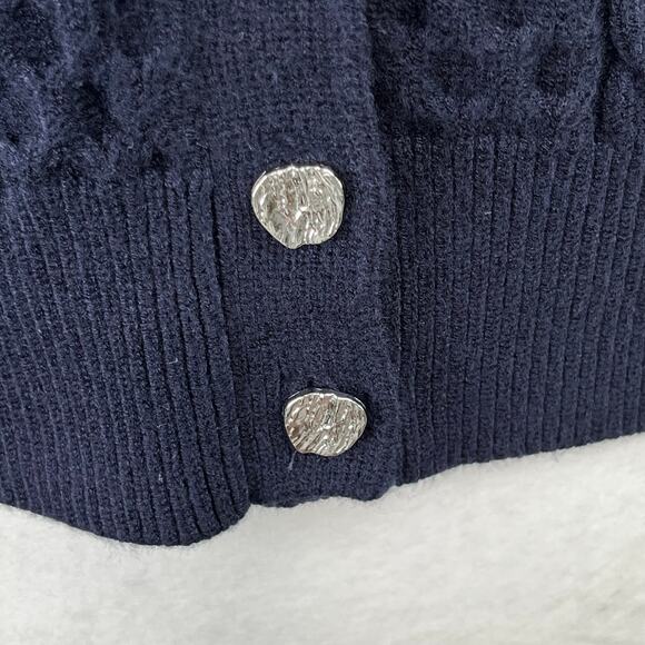 Elie Tahari Navy Blue Cable Knit V-Neck Cardigan Sweater NWT Medium - Picture 10 of 16